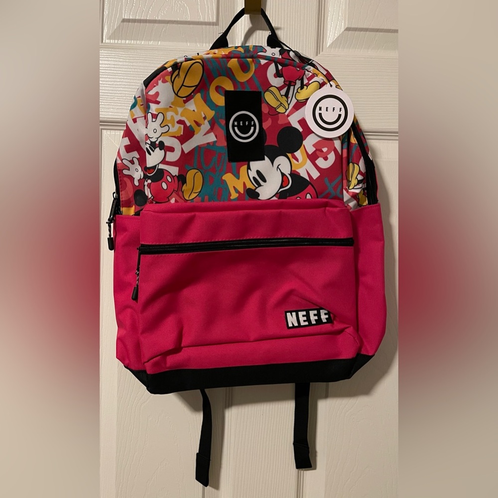 Disney Mickey Mouse Backpack Neff Pink Cover Shot 2.0 18" School Travel NEW
